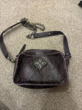 Purple Snake-Embossed Crossbody Bag with Chain Strap